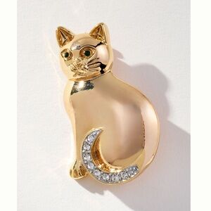 14KT Gold Plated Cat Brooch Anthropologie Pin NEW
